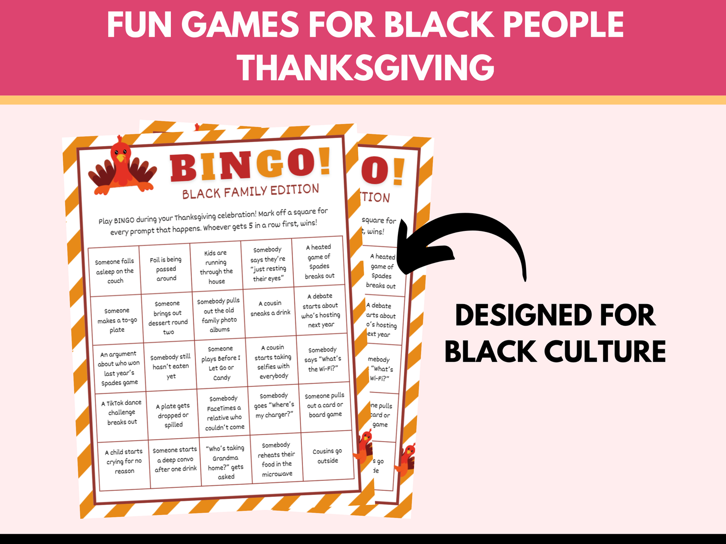Black People Thanksgiving Bingo Game