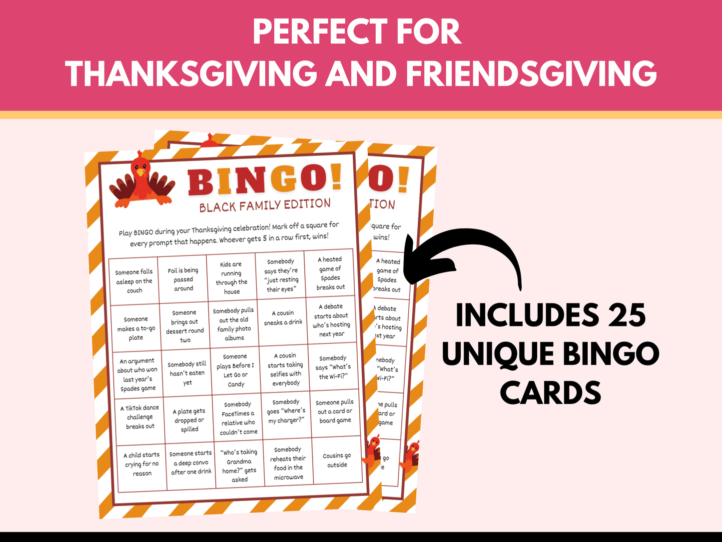 Black People Thanksgiving Bingo Game