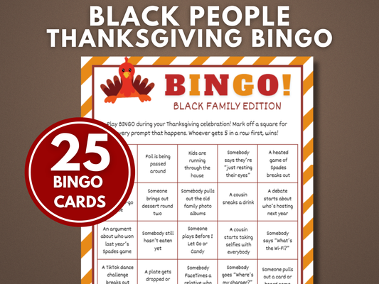 Black People Thanksgiving Bingo Game