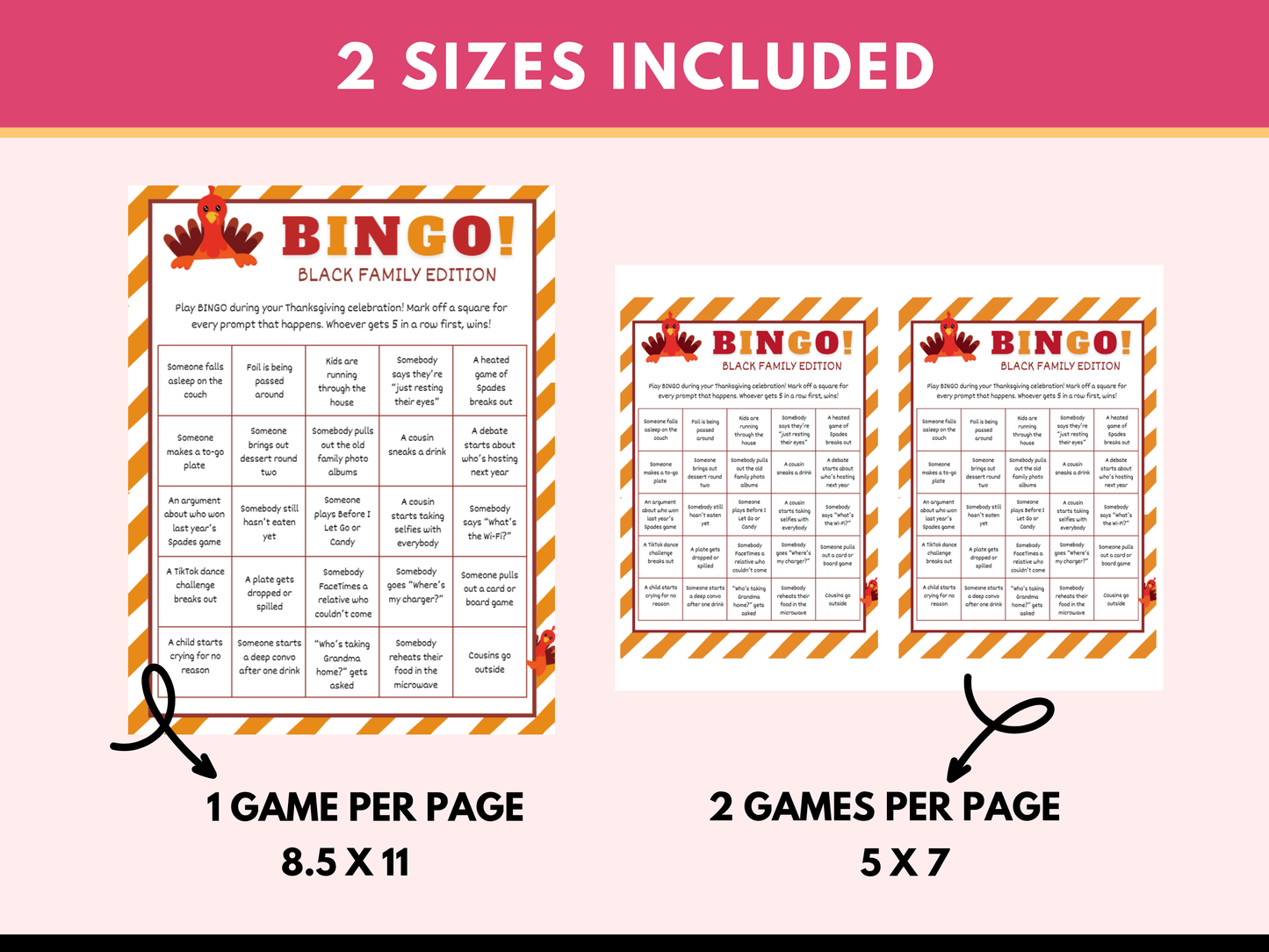 Black People Thanksgiving Bingo Game