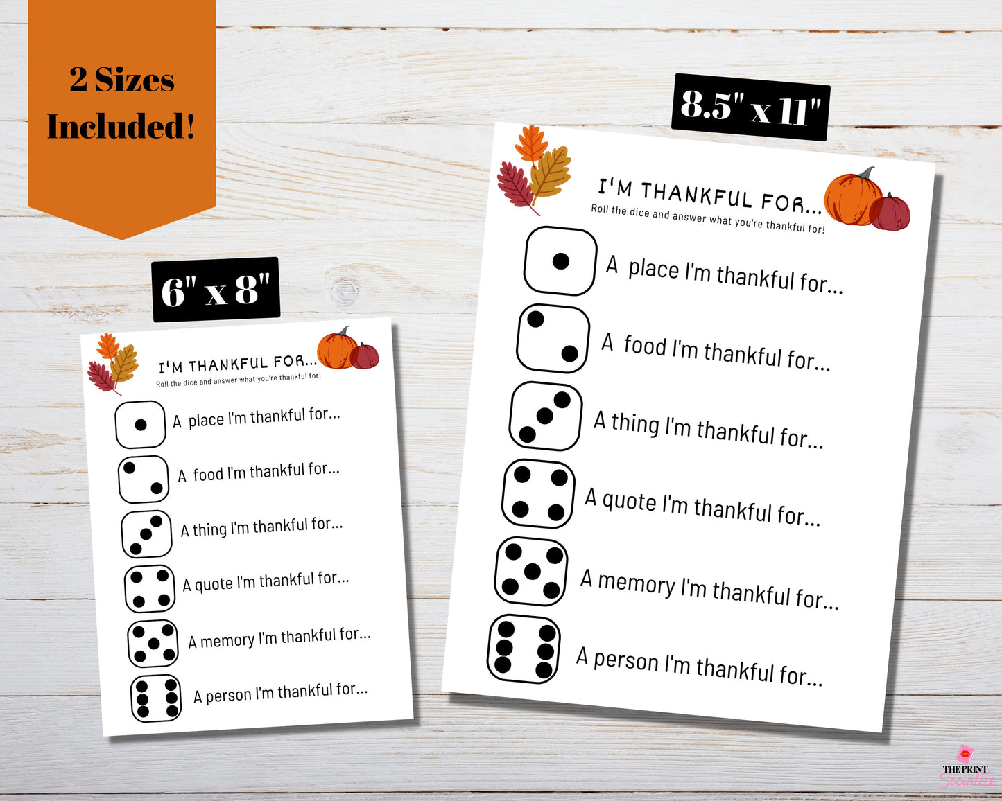 I'm Thankful For Dice Game Printable