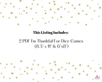 I'm Thankful For Dice Game Printable