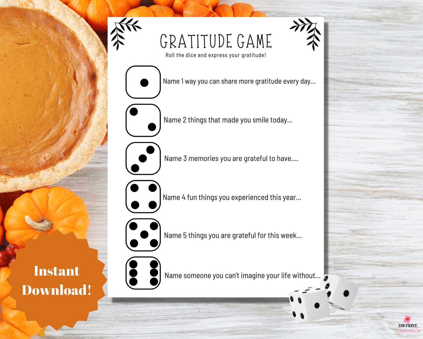 Gratitude Dice Game Printable