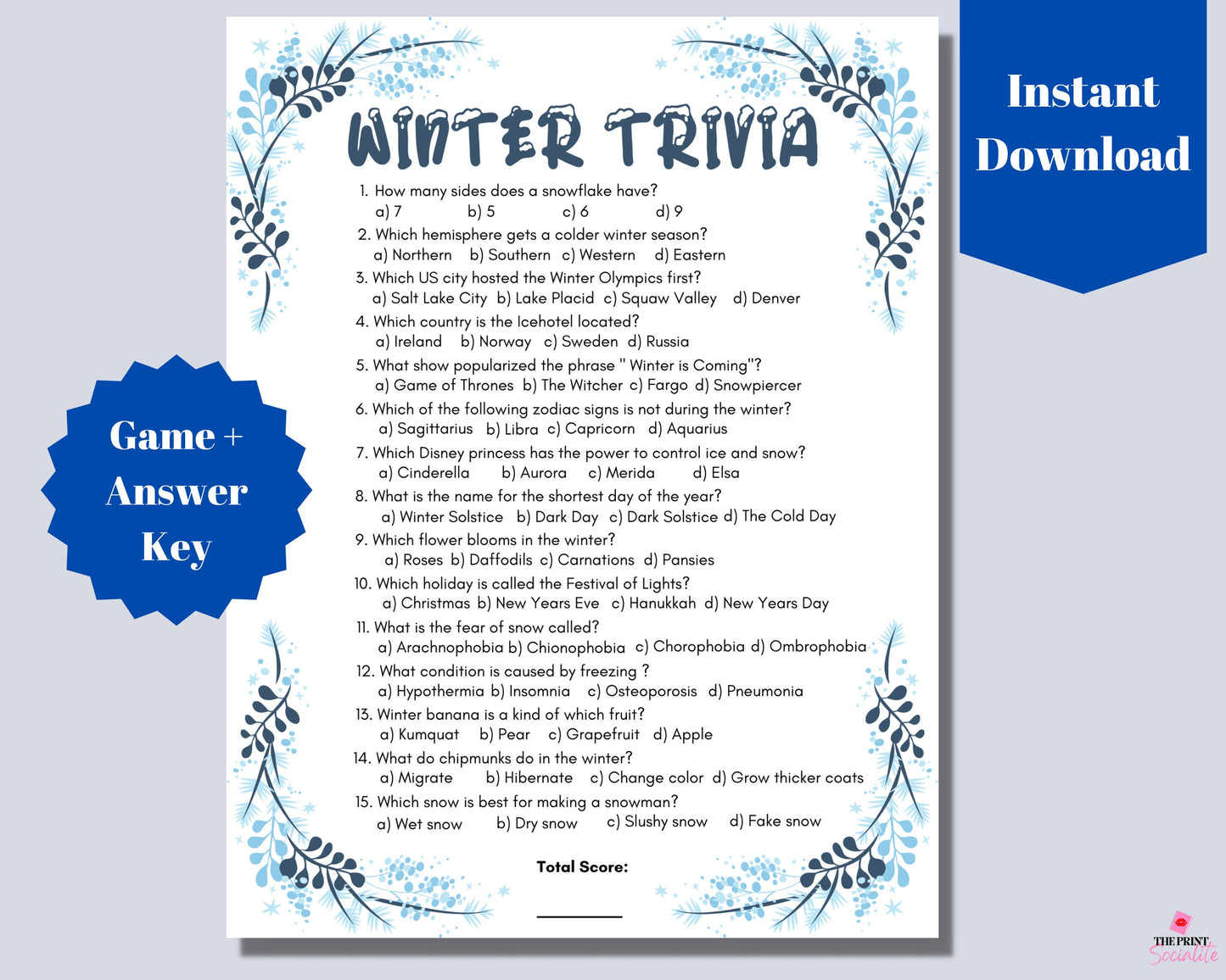 Winter Trivia Game Printable