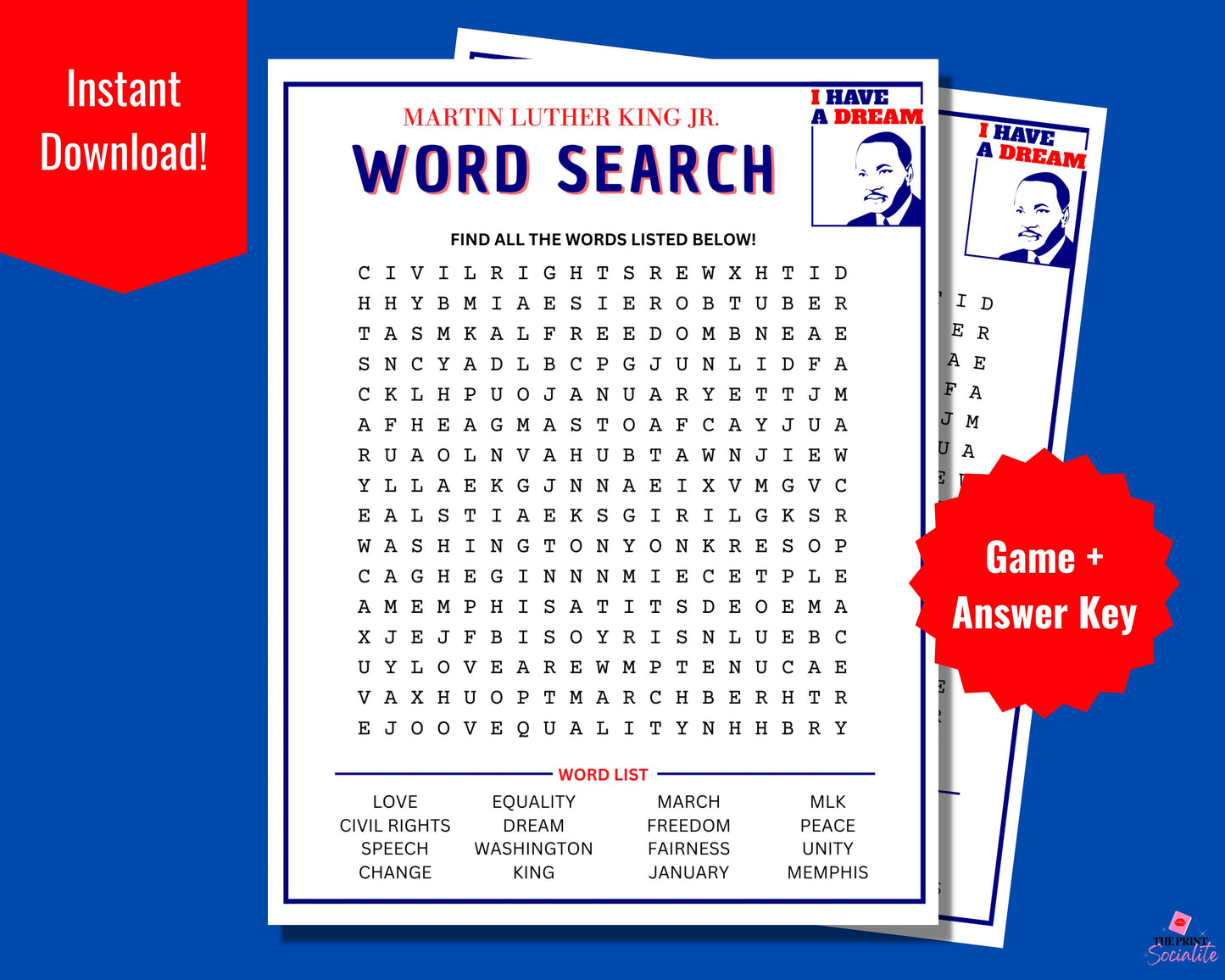 Martin Luther King Jr Word Search Printable