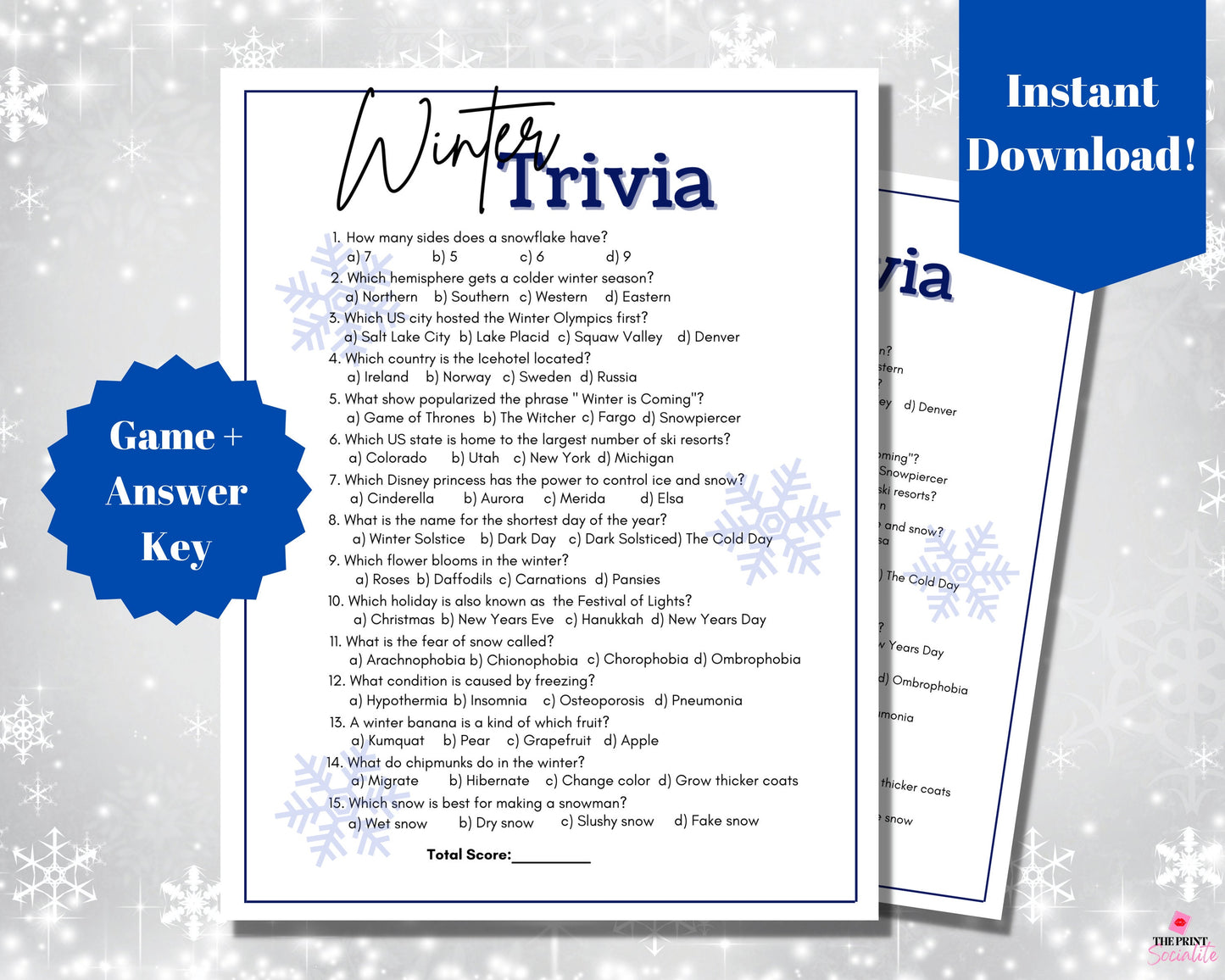 Winter Trivia Game Printable