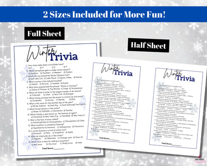 Winter Trivia Game Printable