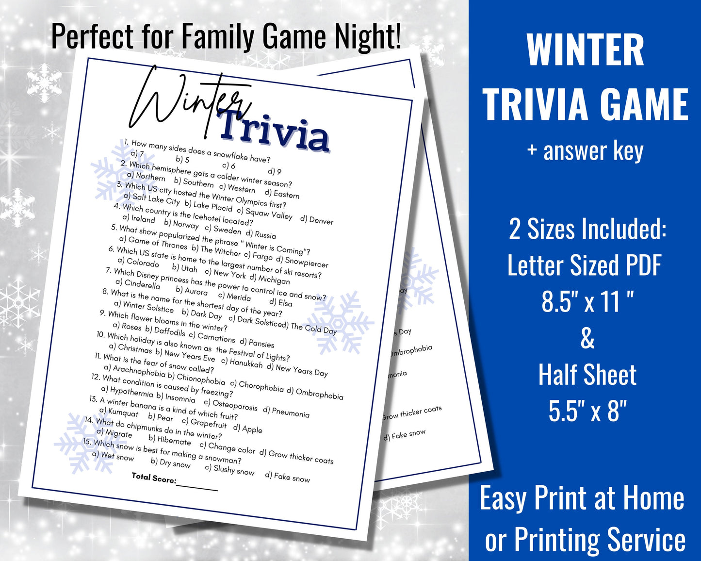 Winter Trivia Game Printable