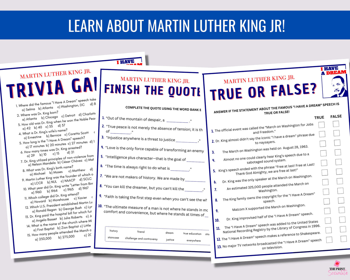 Martin Luther King Activities Mega Game Bundle Printable