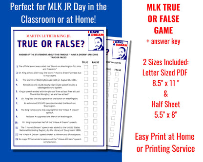 MLK True or False Game Printable