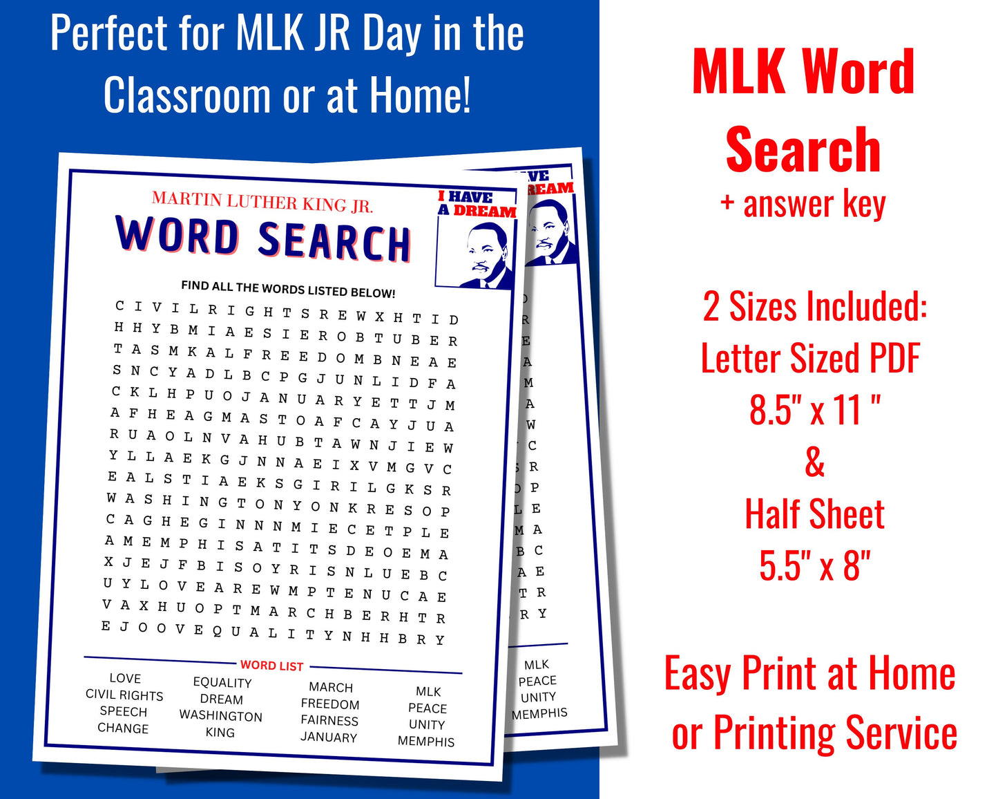 Martin Luther King Jr Word Search Printable