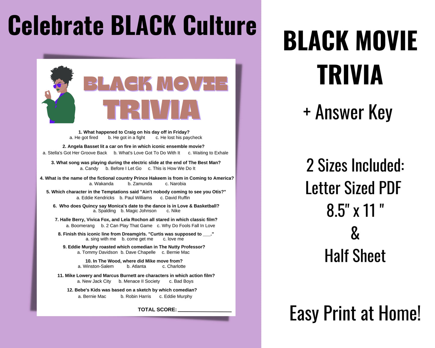 Black Movie Trivia Game Printable