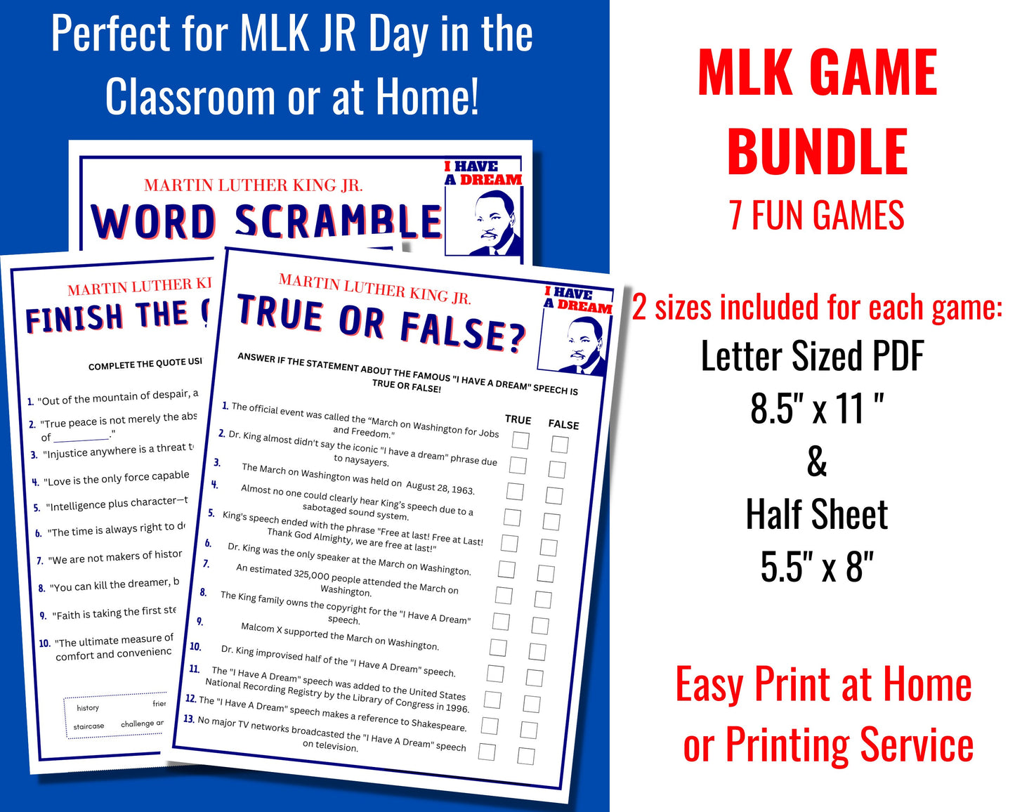 Martin Luther King Activities Mega Game Bundle Printable