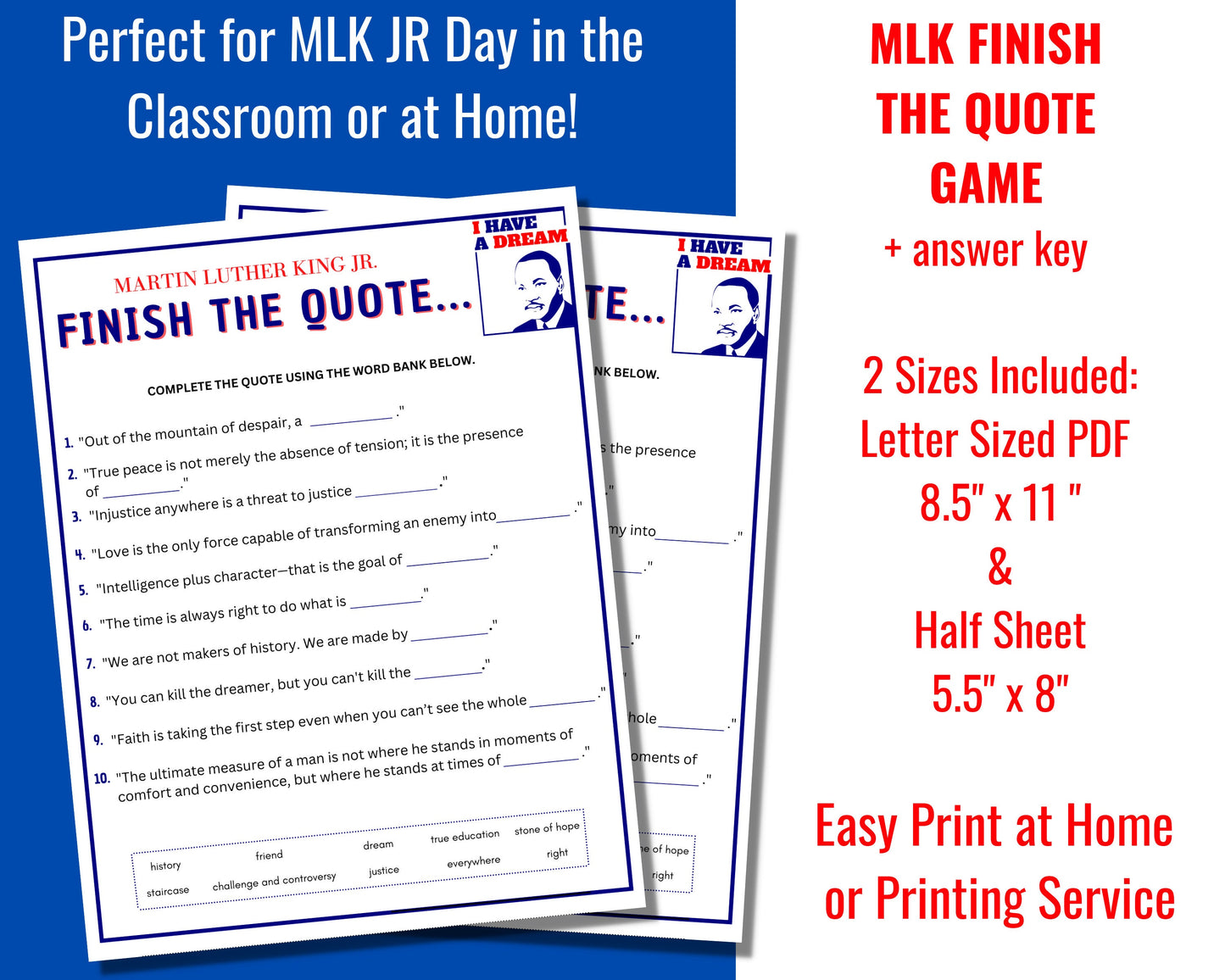 MLK Finish the Quote Game Printable