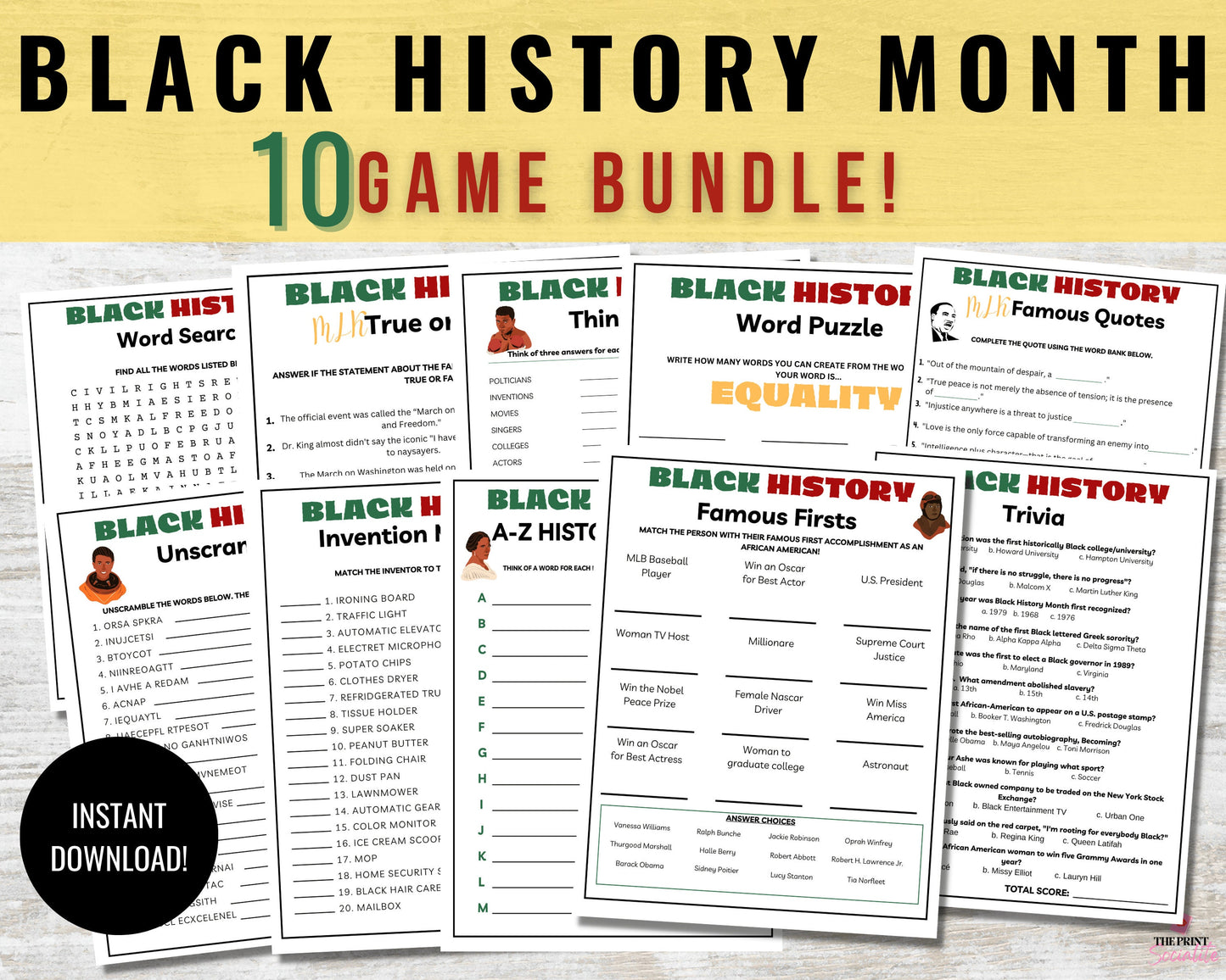 Black History Huge Game Bundle Printable