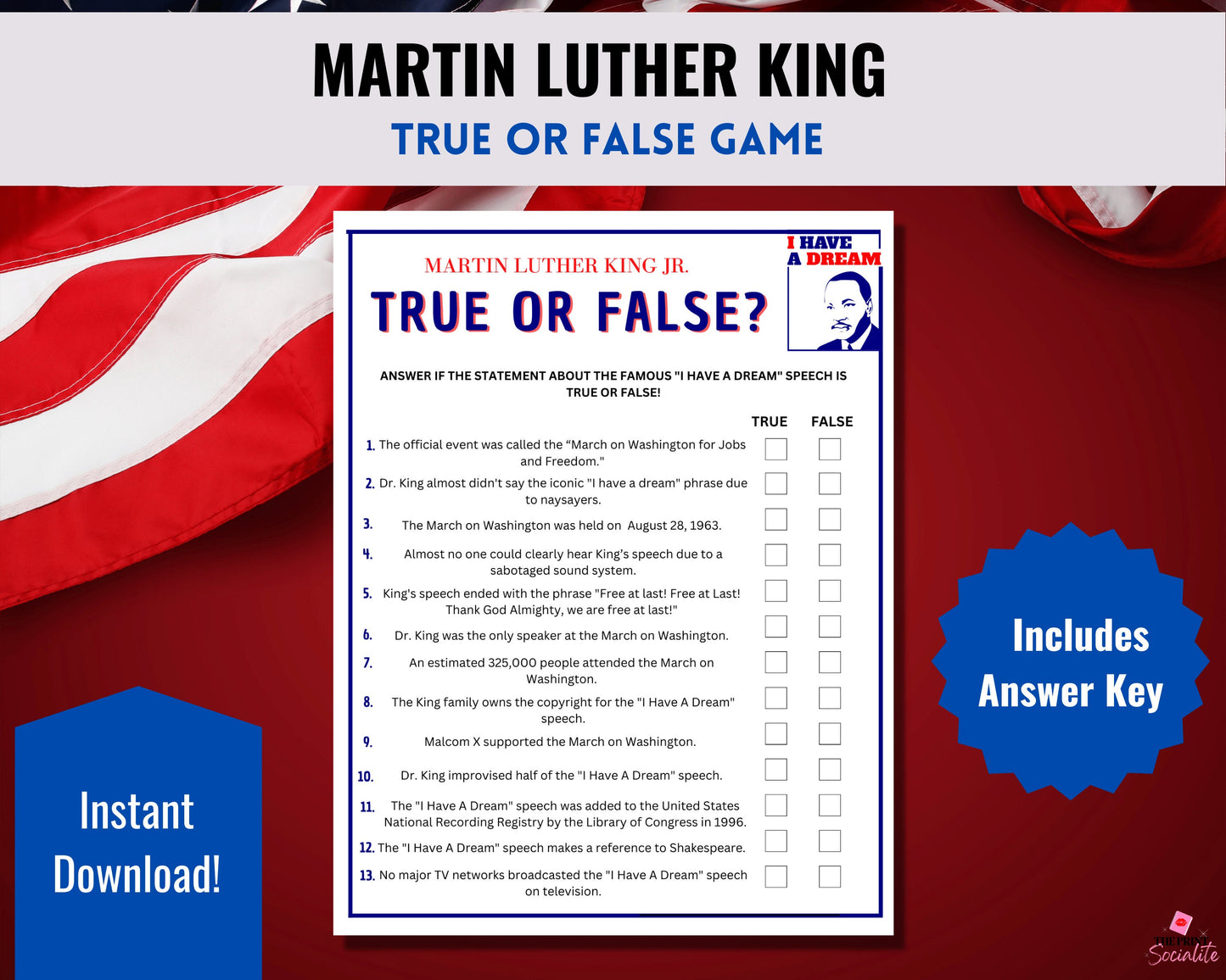 MLK True or False Game Printable