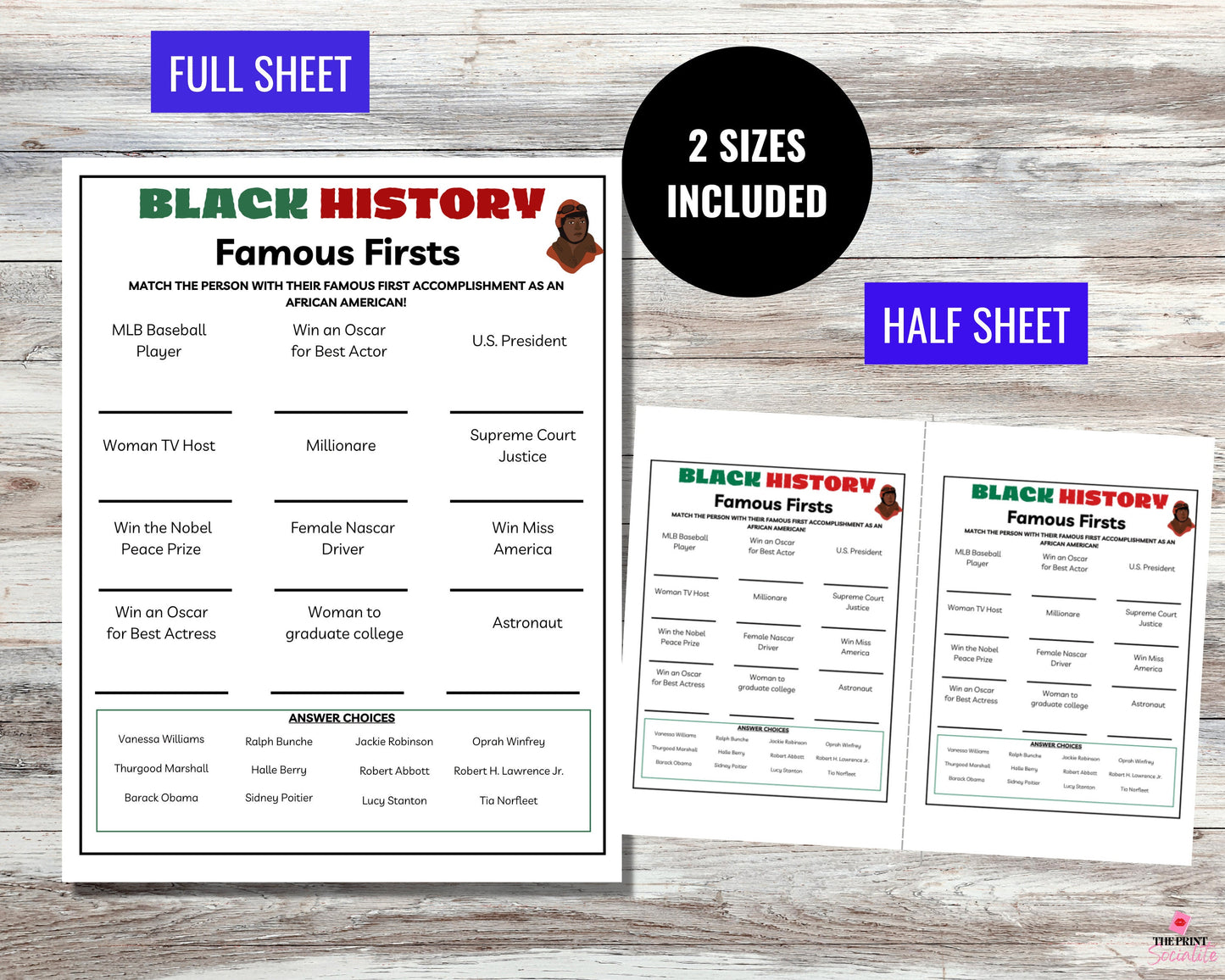 Black History Famous Firsts Game Printable