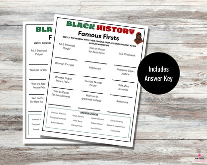 Black History Famous Firsts Game Printable