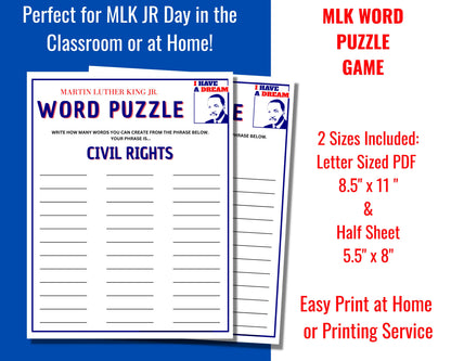 MLK Word Puzzle Game Printable