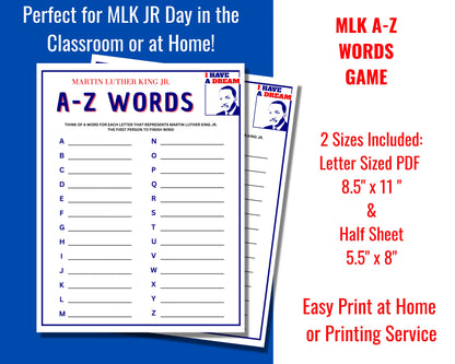 MLK A-Z Race Game Printable