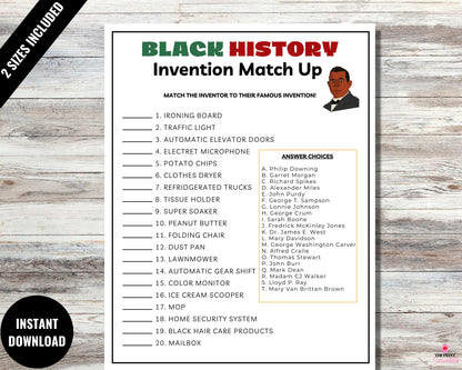 Invention Match Up Black History Game Printable