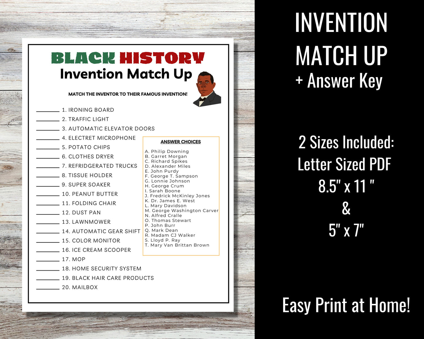 Invention Match Up Black History Game Printable