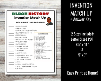 Invention Match Up Black History Game Printable