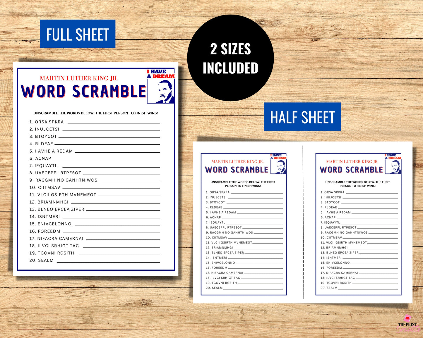 Martin Luther King Game Word Unscramble Printable