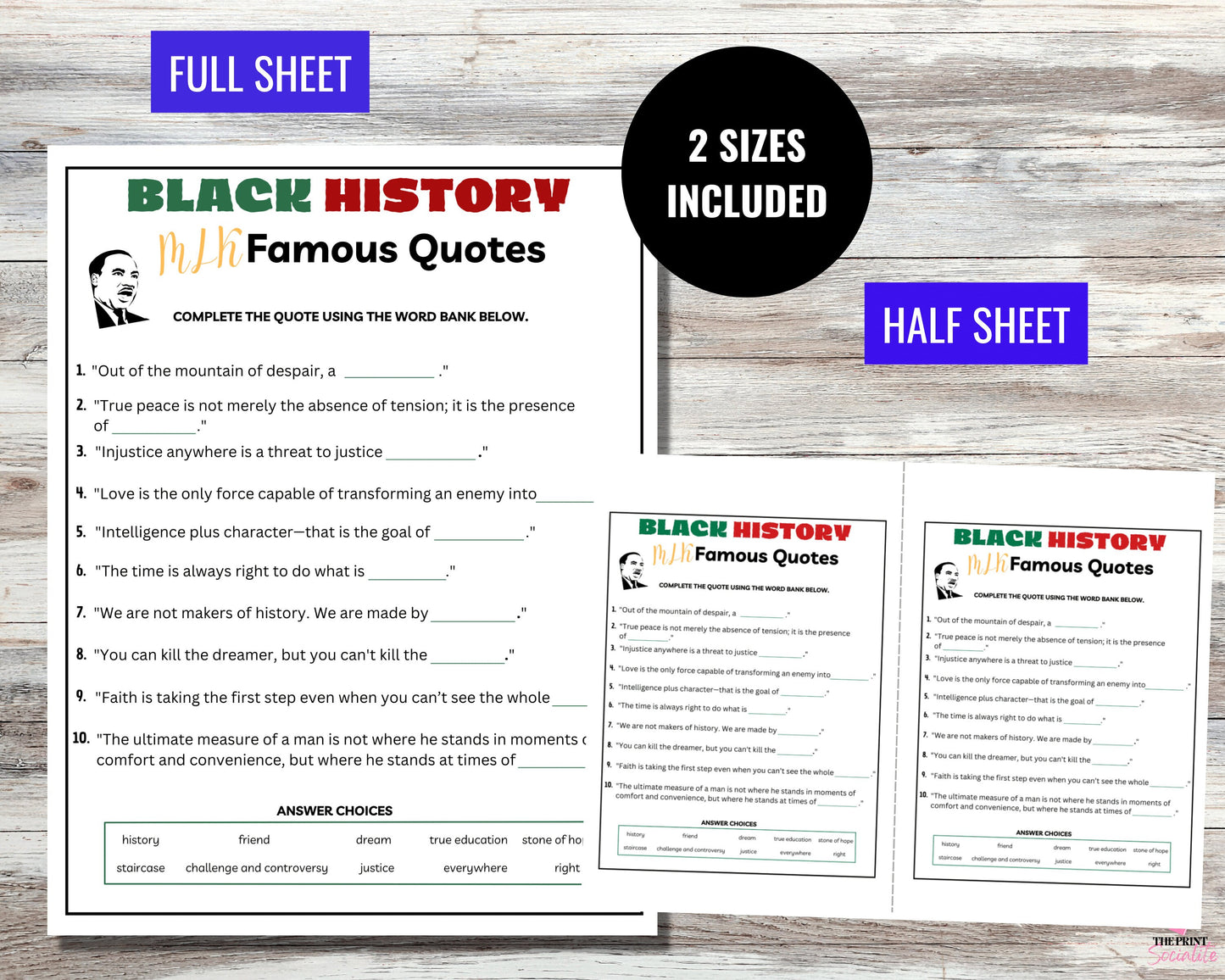 Black History MLK Famous Quotes Game Printable