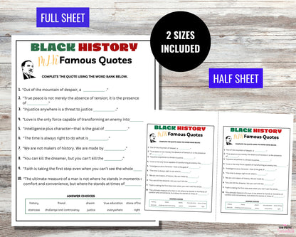 Black History MLK Famous Quotes Game Printable