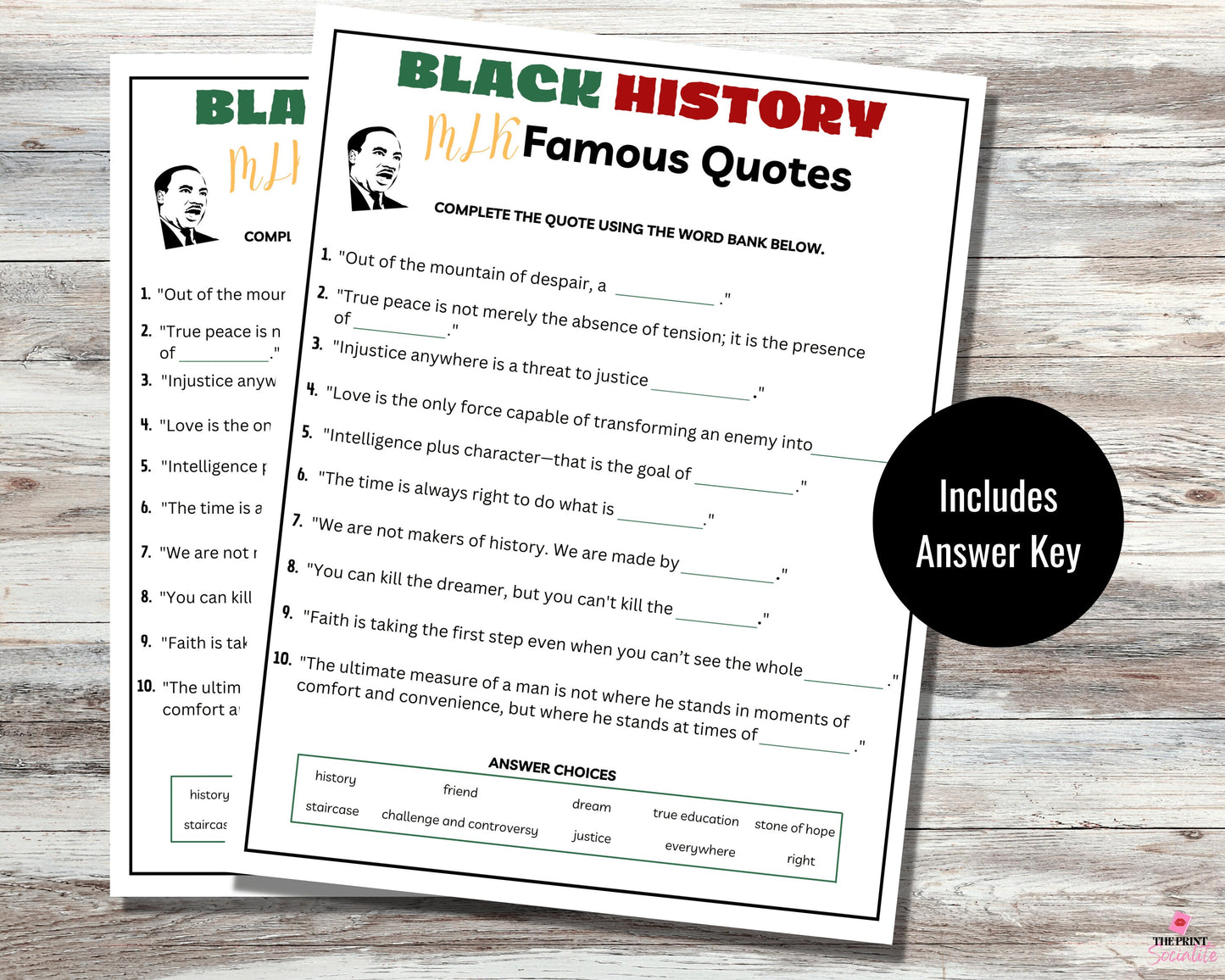 Black History MLK Famous Quotes Game Printable