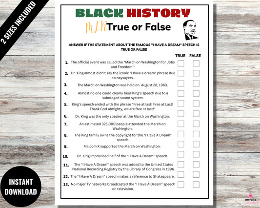 MLK True or False Game Printable