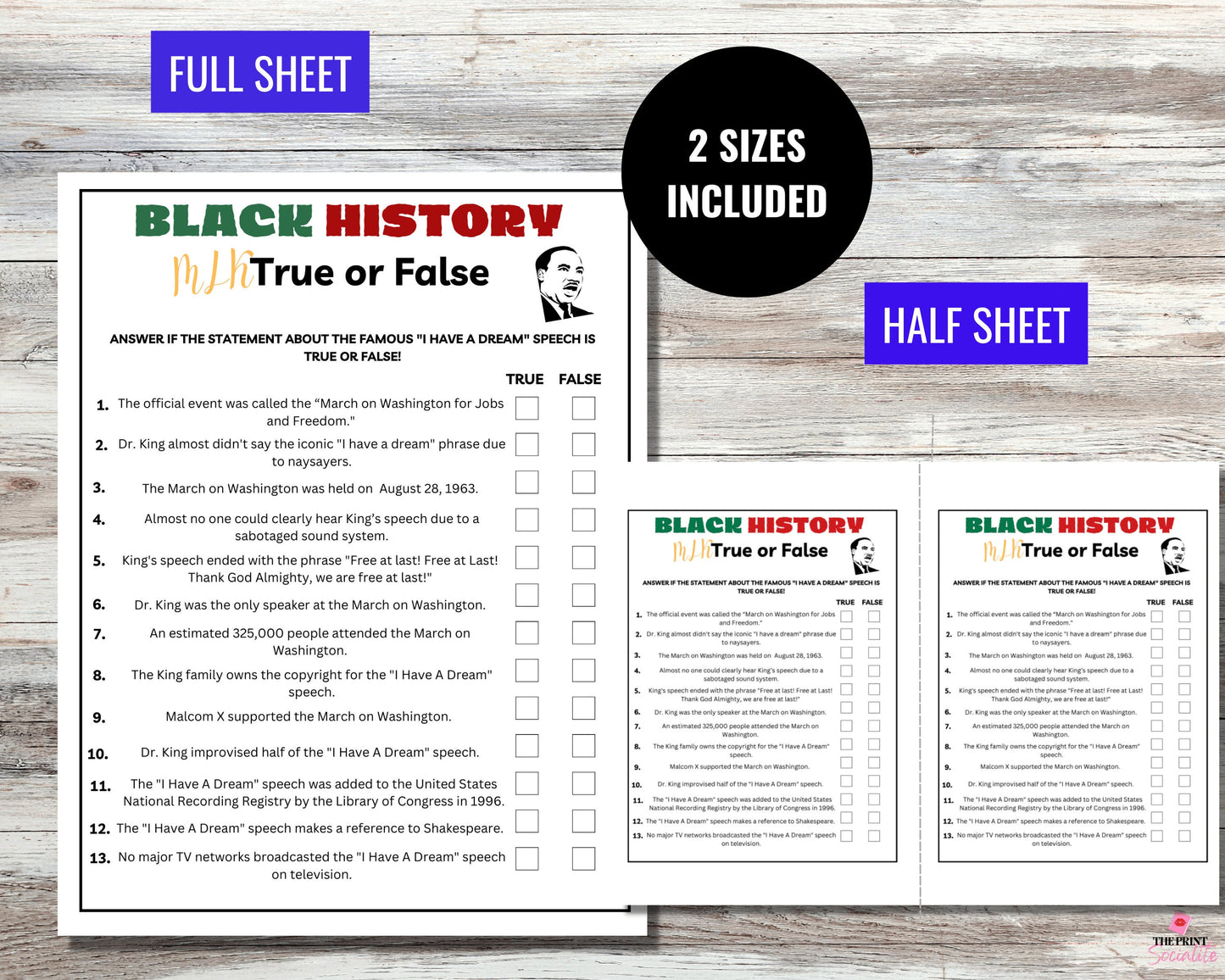 MLK True or False Game Printable