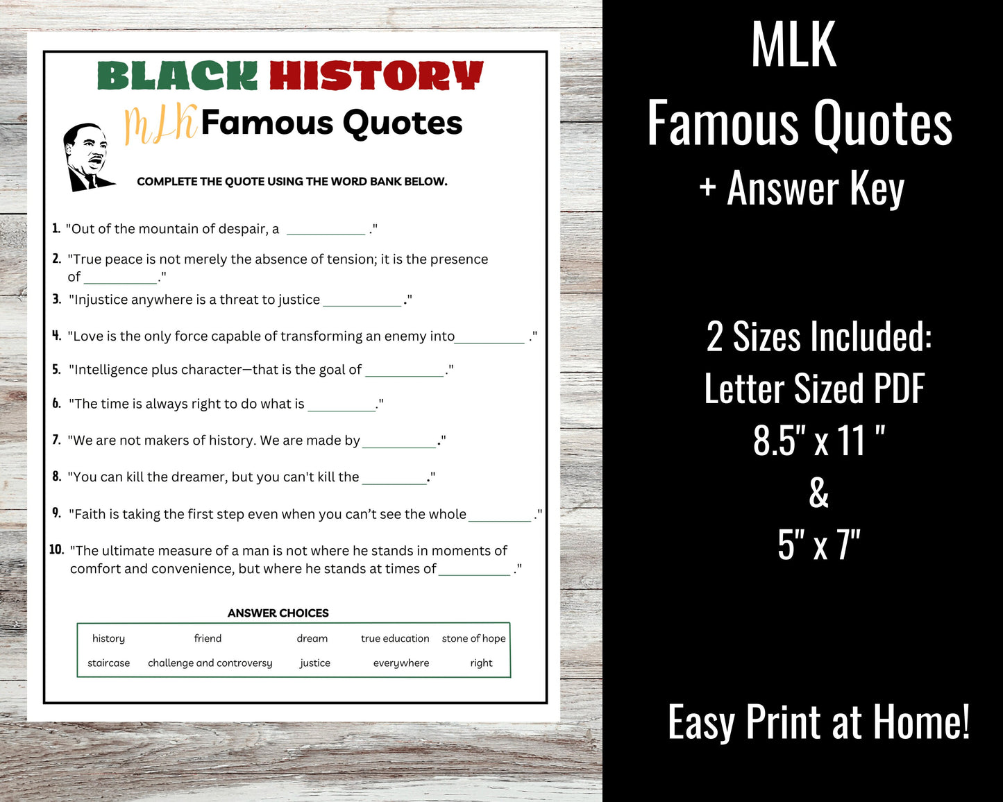 Black History MLK Famous Quotes Game Printable