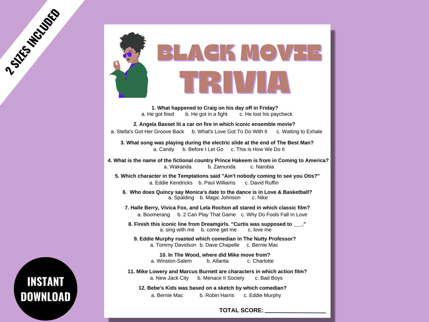 Black Movie Trivia Game Printable