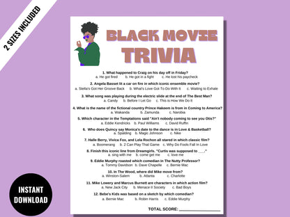 Black Movie Trivia Game Printable