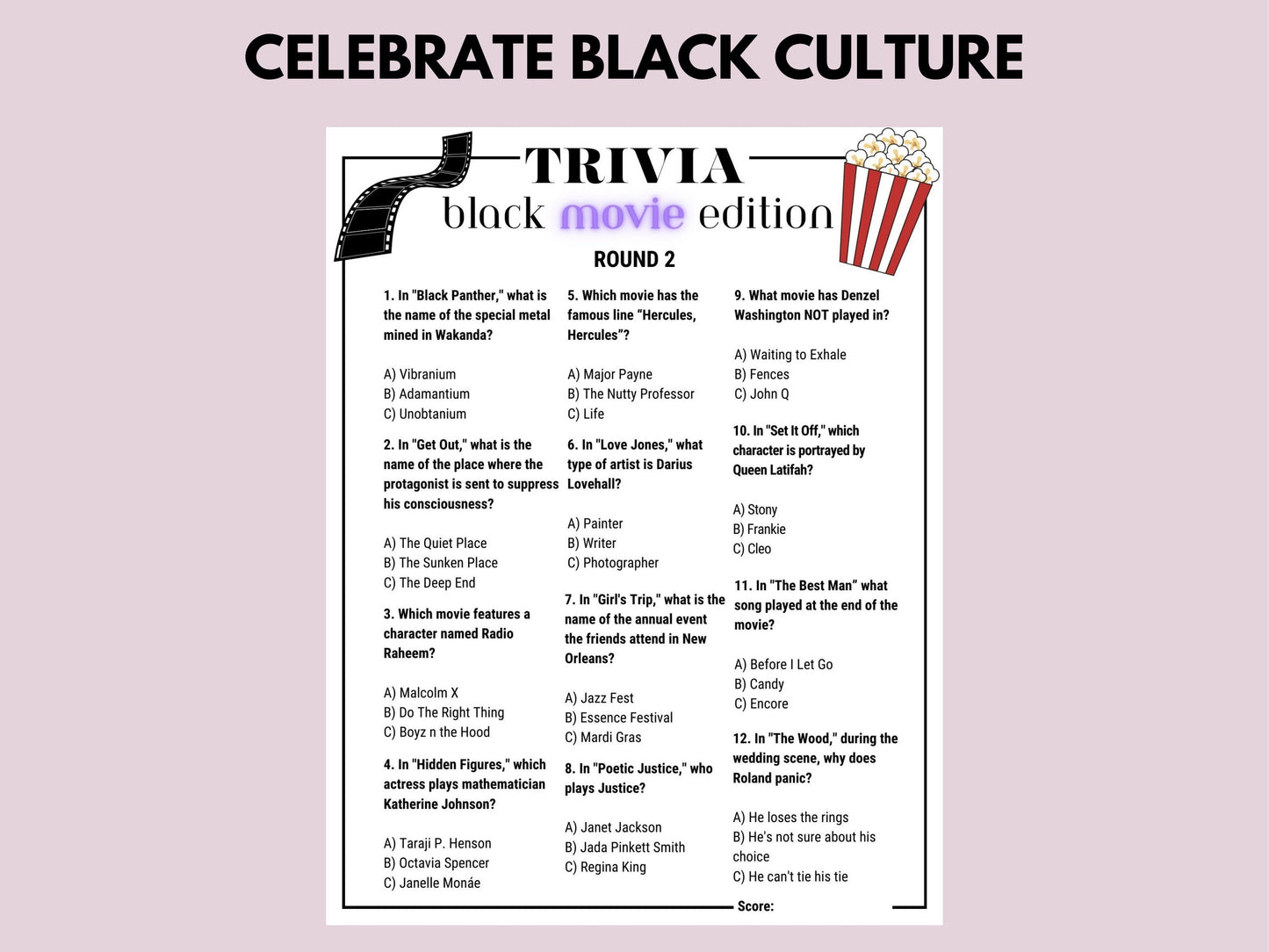 Black Movie Trivia Huge Bundle Printable