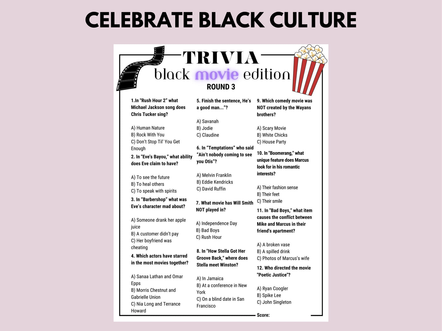 Black Movie Trivia Huge Bundle Printable