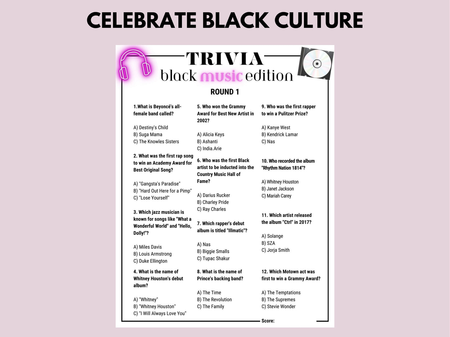 Black Music Trivia Huge Game Bundle Printable