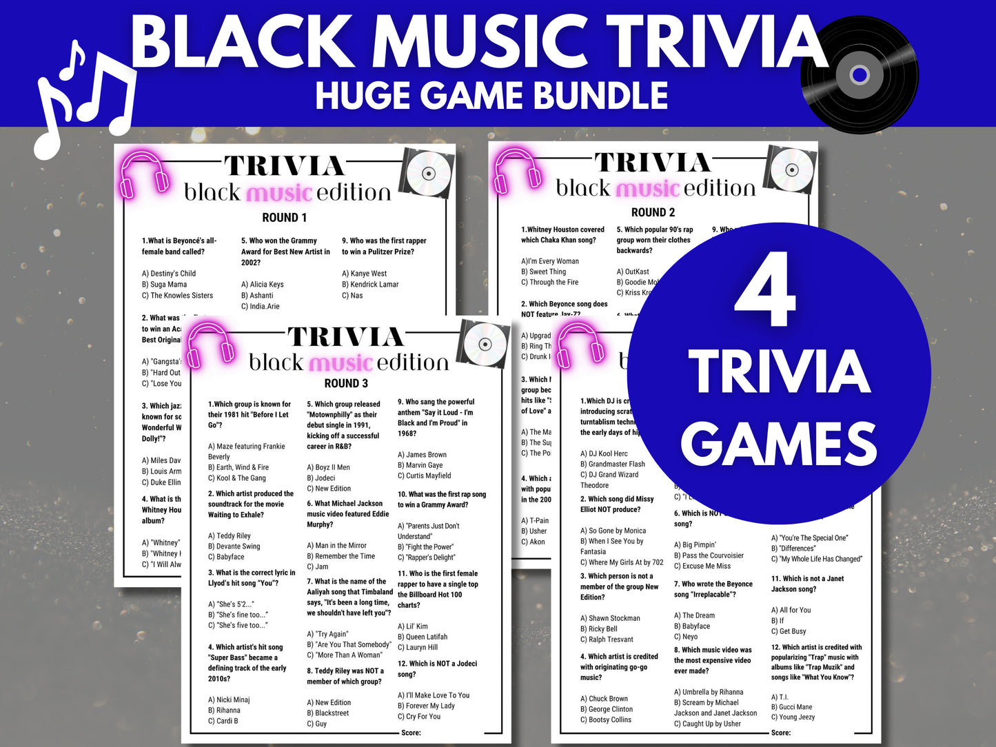 Black Music Trivia Huge Game Bundle Printable