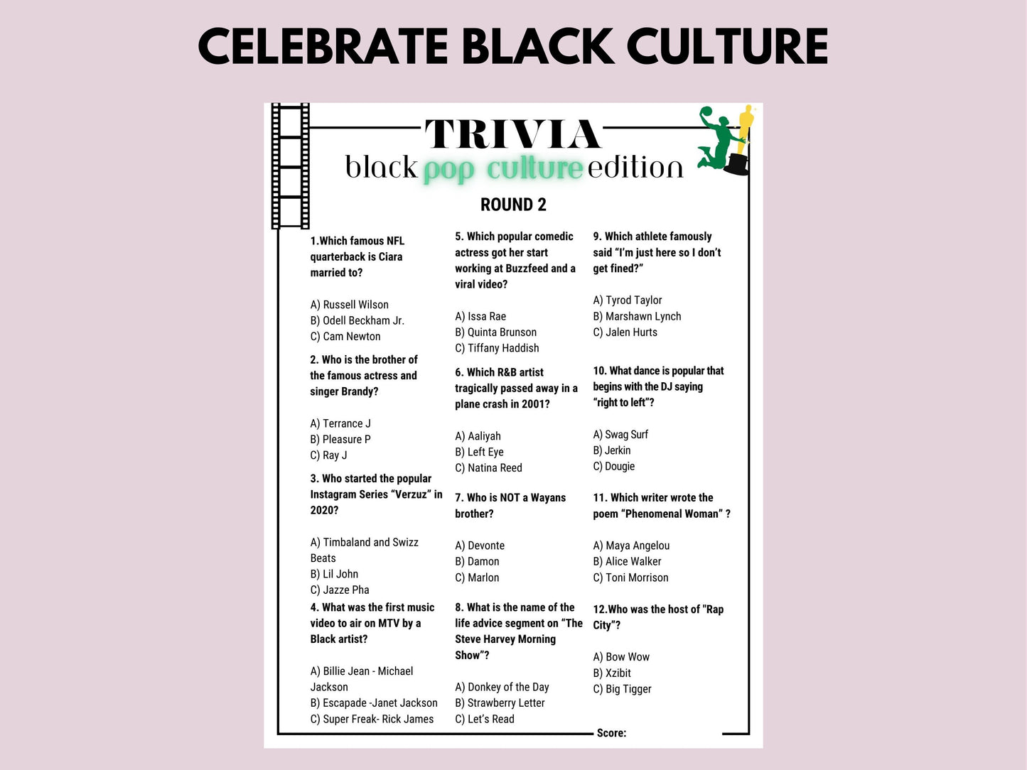 Black Pop Culture Trivia Huge Game Bundle Printable