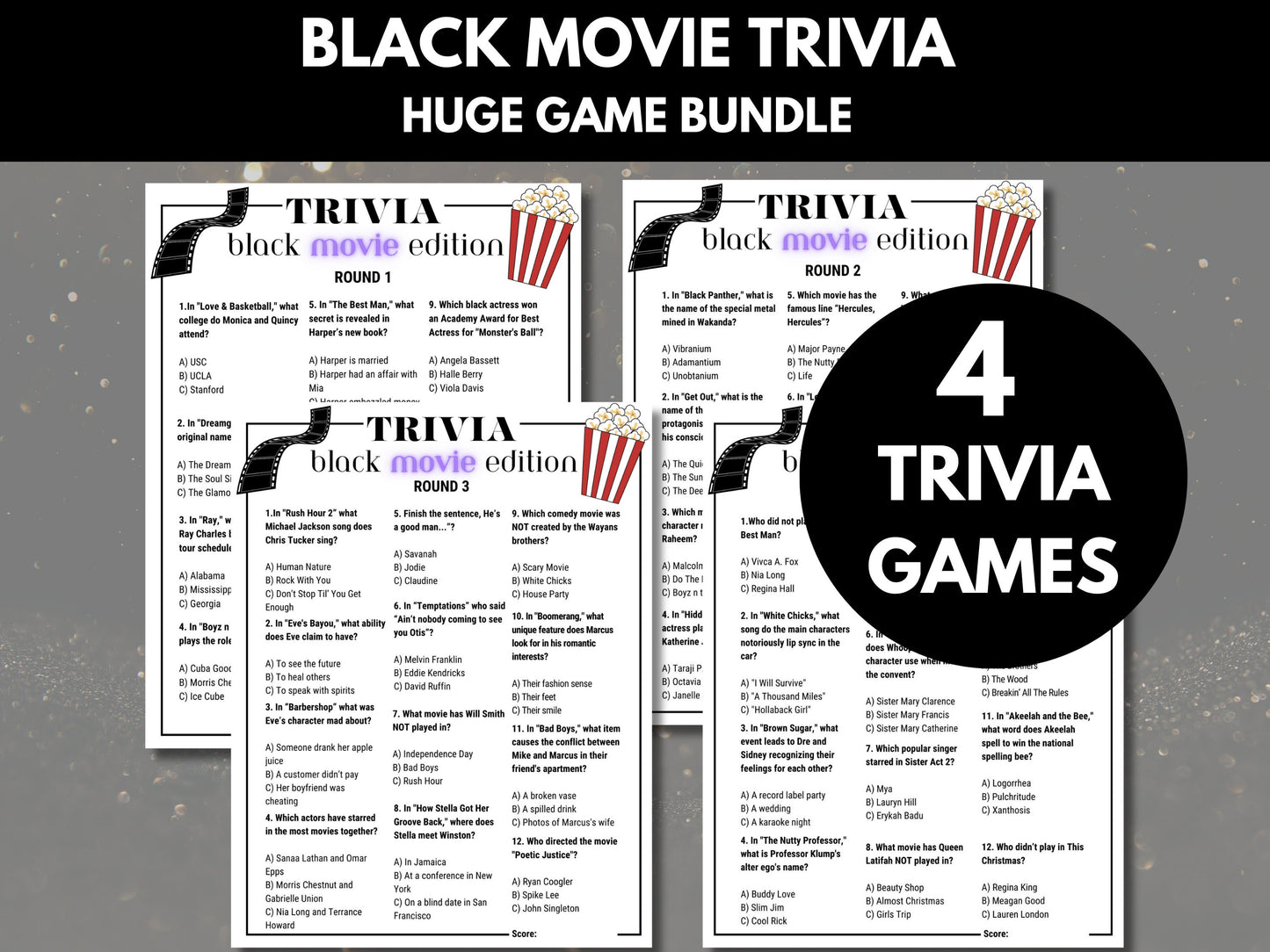 Black Movie Trivia Huge Bundle Printable