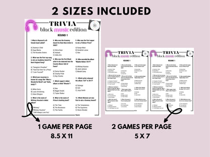 Black Music Trivia Huge Game Bundle Printable