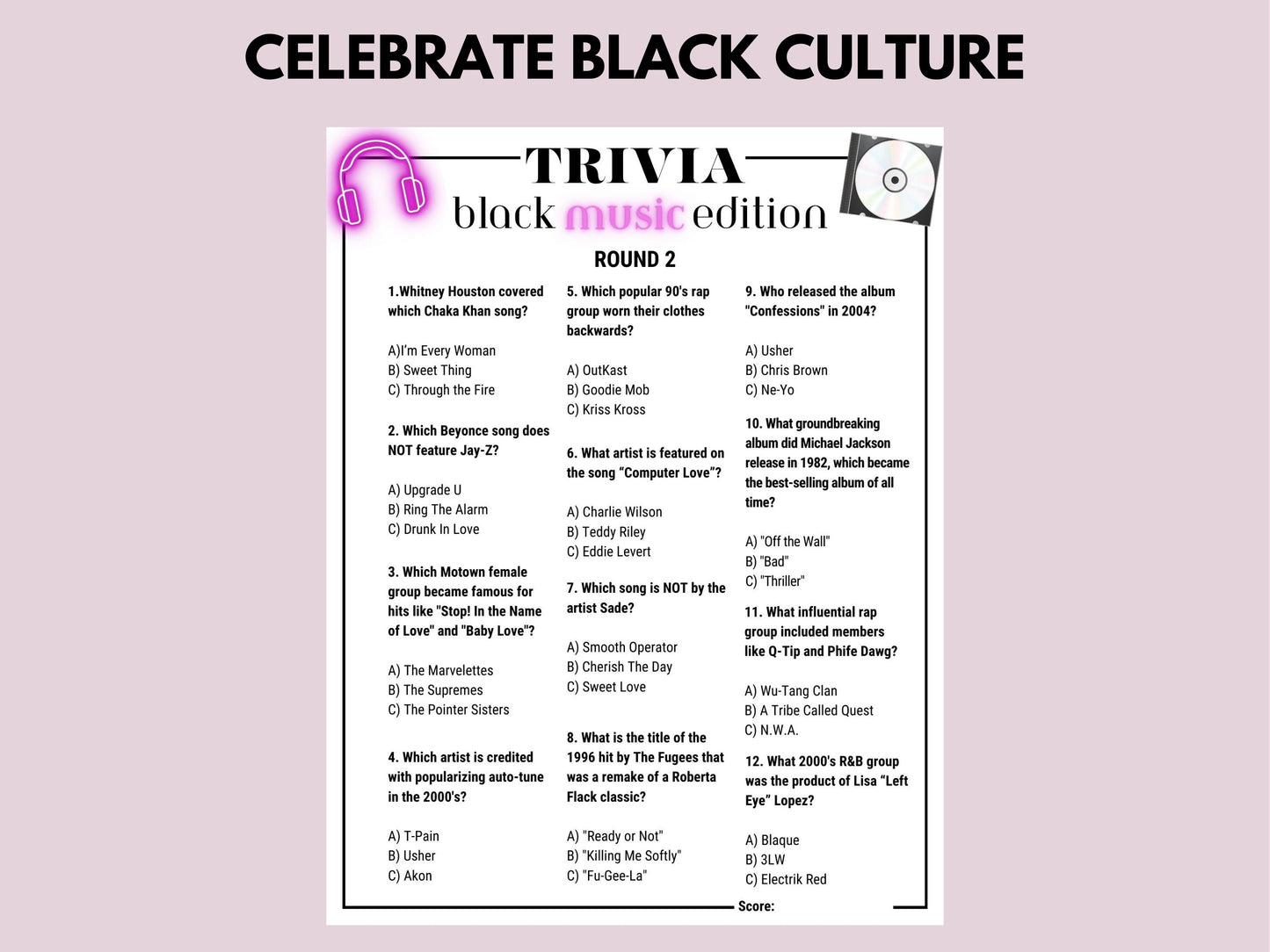 Black Music Trivia Huge Game Bundle Printable