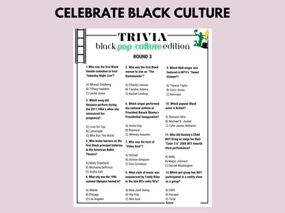 Black Pop Culture Trivia Huge Game Bundle Printable