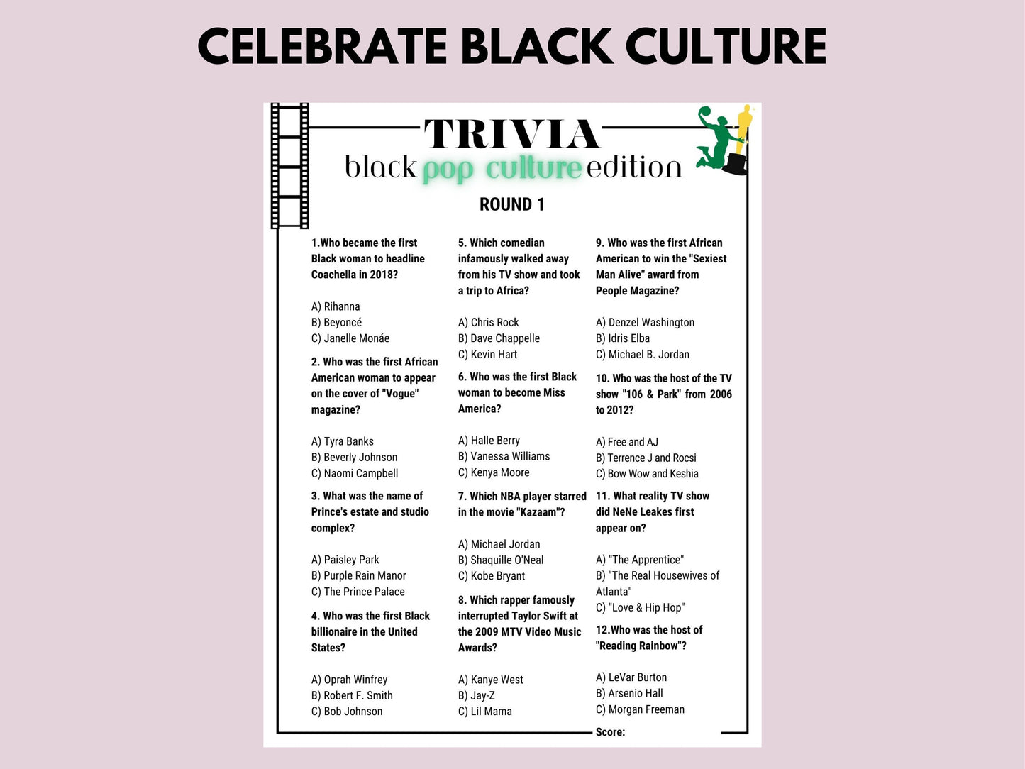 Black Pop Culture Trivia Huge Game Bundle Printable