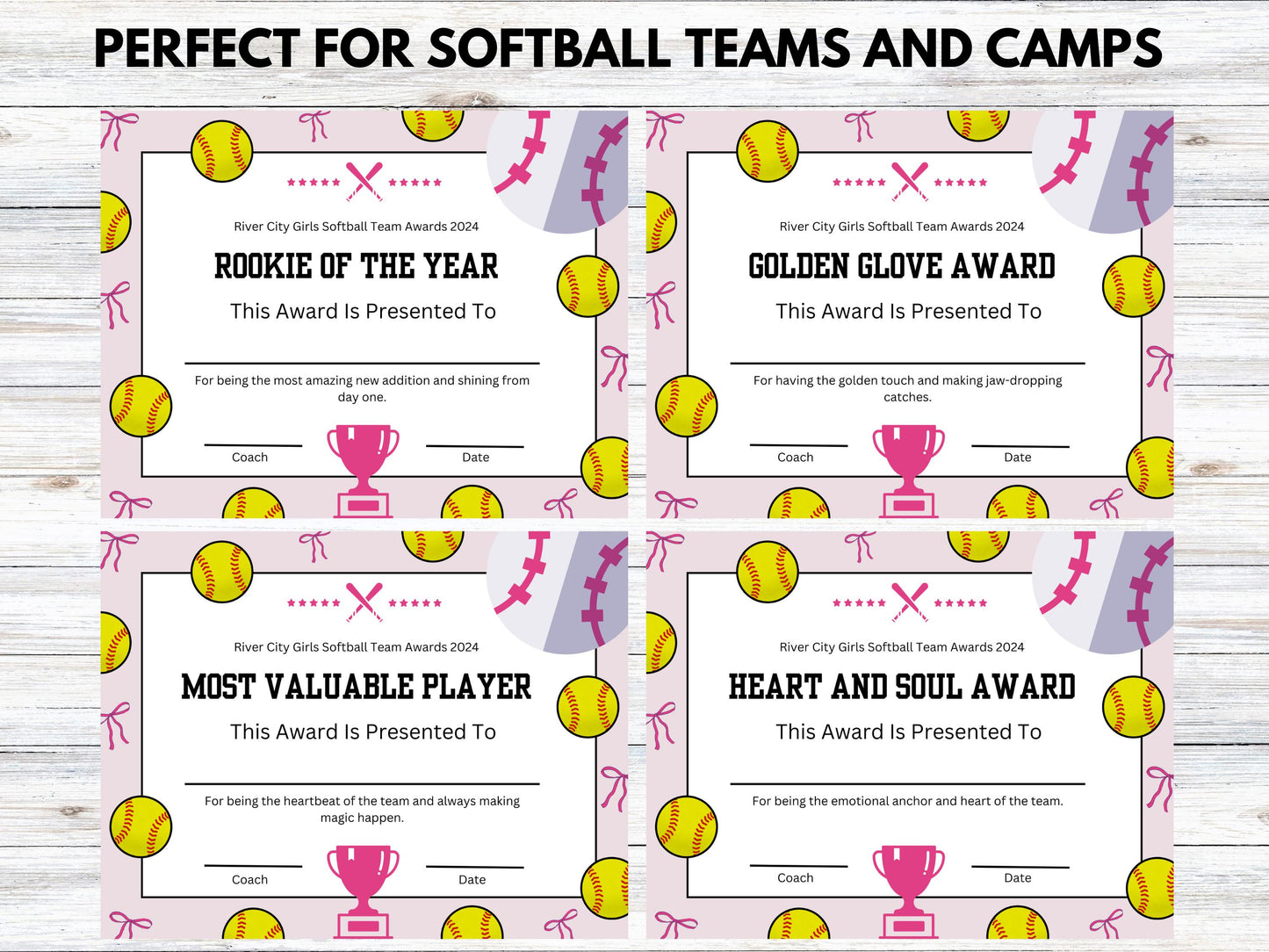 Editable Softball Awards Certificates Canva Template