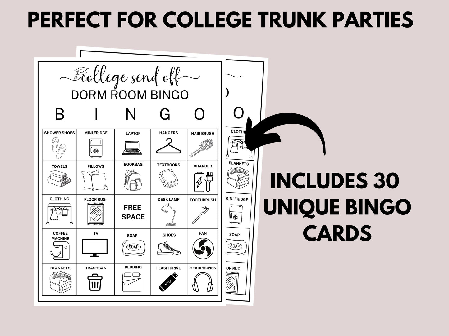 College Trunk Party Bingo Game Printable