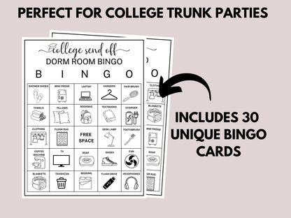 College Trunk Party Bingo Game Printable