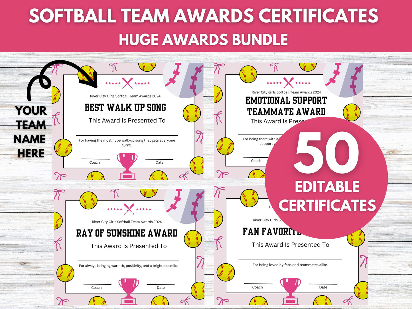 Editable Softball Awards Certificates Canva Template